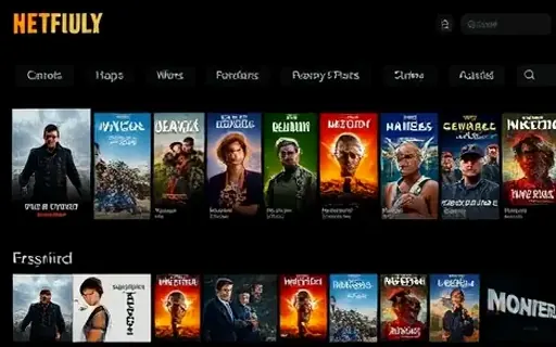 Catálogo de filmes em interface de streaming